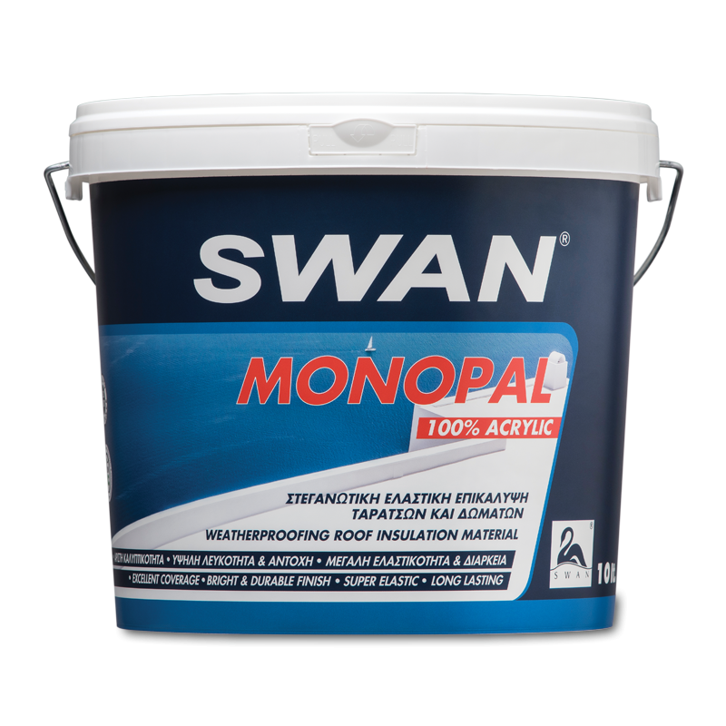 MONOPAL SWAN 13KG (Ακρυλική ελαστομερής επαλειφόμενη στεγανωτική μεμβράνη ταρατσών υψηλών προδιαγραφών) ΛΕΥΚΟ 